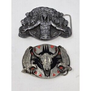 VINTAGE METAL BELT BUCKLE BUNDLE NATIVE AMERICAN BUFFALO SISKIYOU BERGAMOT MEN